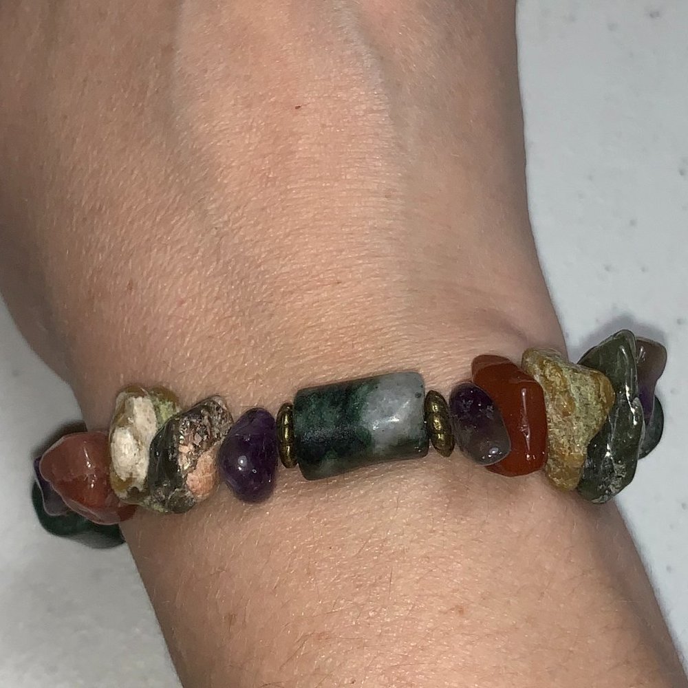 8" Lodolite,  Amethyst, and Marble Handmade Bracelet
